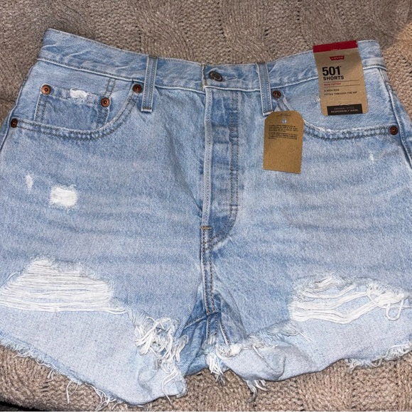 Levi's Pants - Levis 501 Shorts Womens 29 Light Wash Distressed Denim High Rise Button Fly NWT